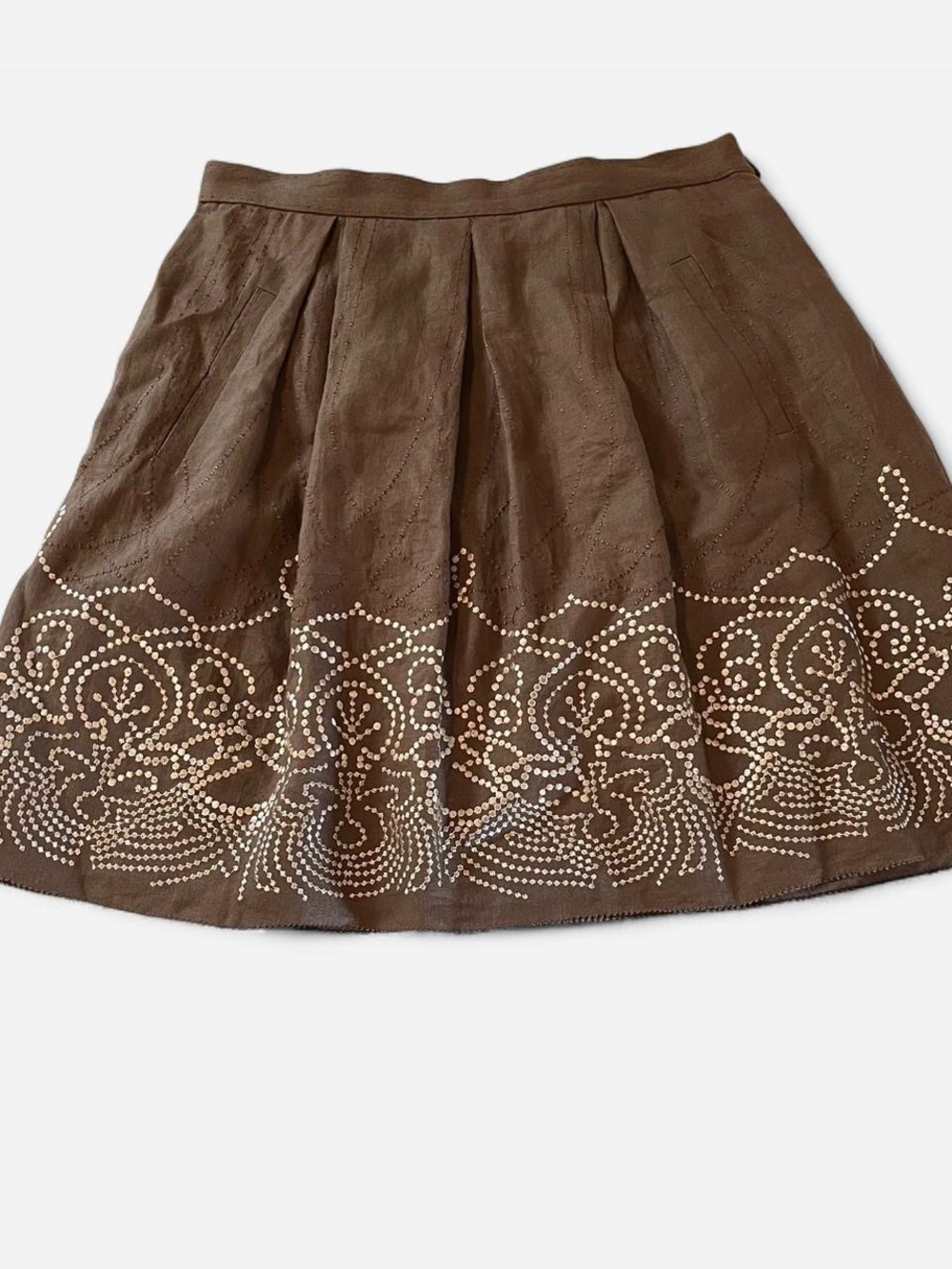 Elie Tahari Brown Circle Skirt with Gold Stud Embellishment